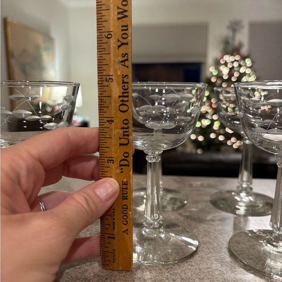 Vintage Libbey Rock Sharp Etched  Clear Sherbet Glasses Champagne Coupes Set 6 - Picture 2 of 8